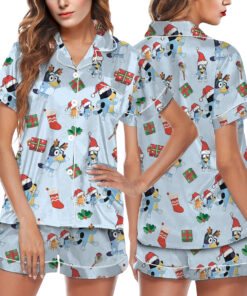 Christmas Cute Bluey Short Satin Pajamas Set For Women