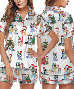Bluey Christmas Satin Pajamas Short Set For Women