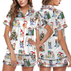 Bluey Christmas Satin Pajamas Short Set For Women