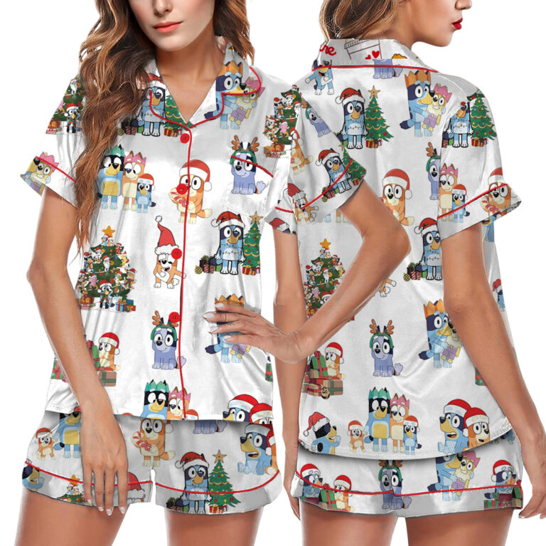 Bluey Christmas Satin Pajamas Short Set For Women
