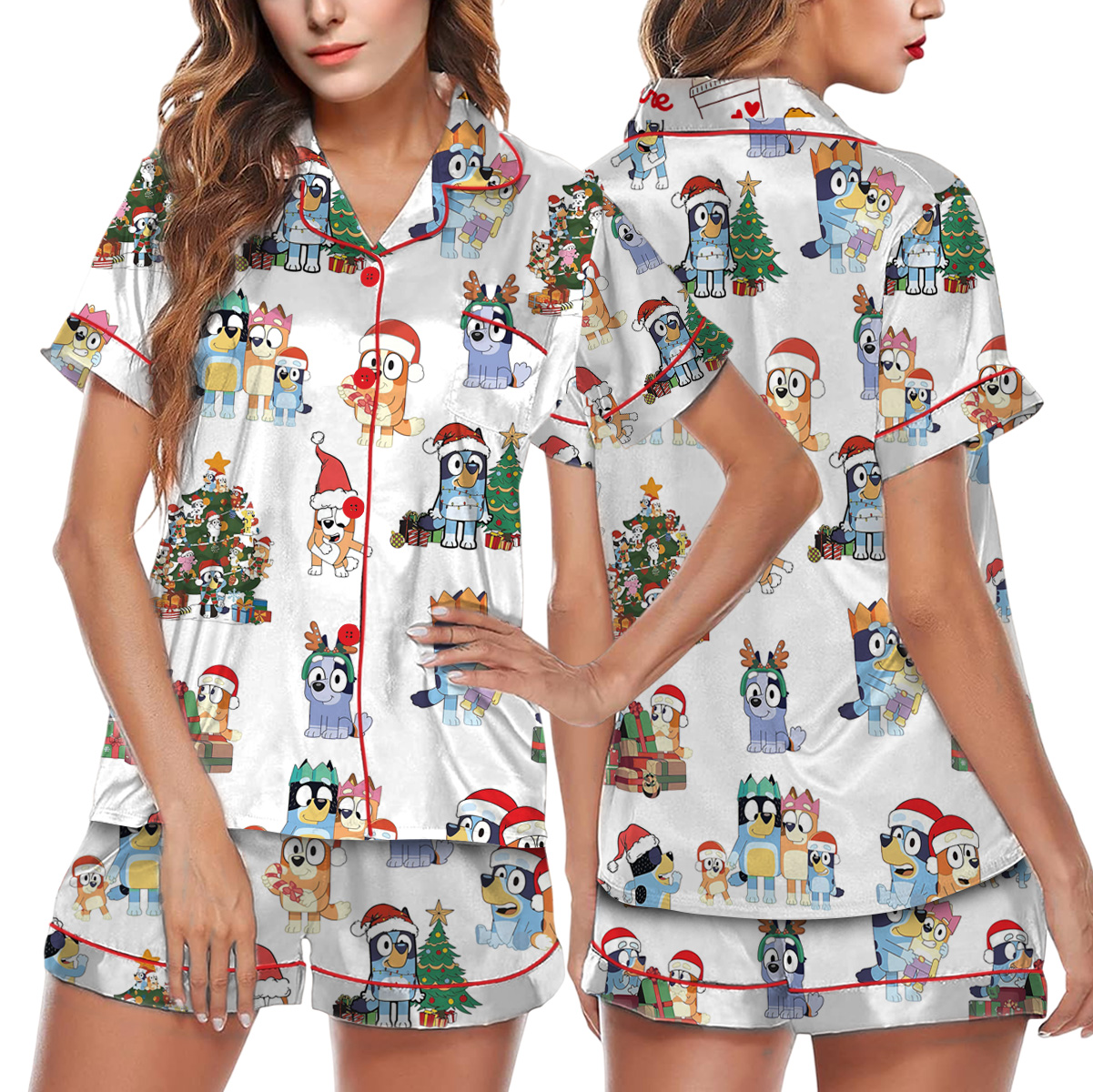Bluey Christmas Satin Pajamas Short Set For Women