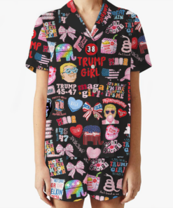 Women 2Pcs Satin Pajamas Shortwear Set Short Sleeve, Trump Girl Pajama Set