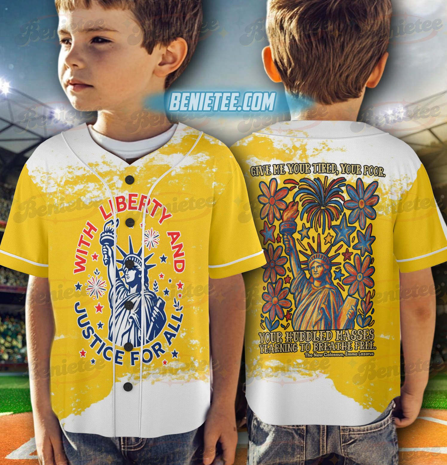 Statue of Liberty Jersey, With Liberty and Justice For All Size, Patriotic 4th of July Tee, Independence Day Freedom USA America jersey - Image 3