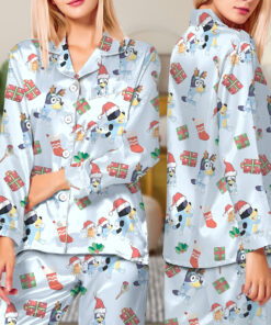 Christmas Cute Bluey Long Satin Pajamas Set For Women