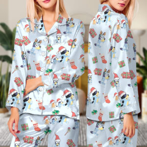 Christmas Cute Bluey Long Satin Pajamas Set For Women