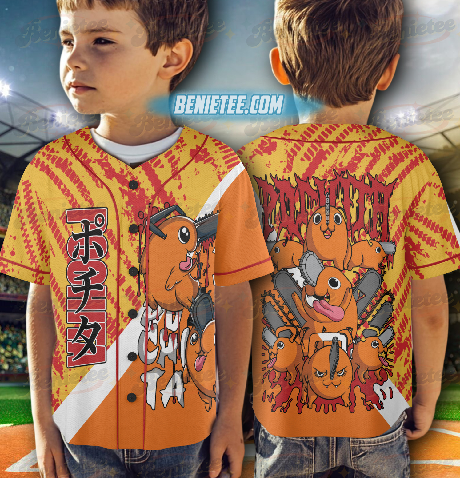 Pochita Chainsaw Man Button Up Baseball Jersey, Anime Jersey - Image 6