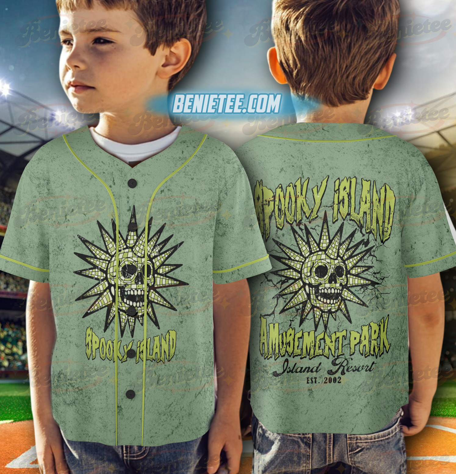 Spooky Island Jersey, Vintage Cartoon Halloween Movie Jersey, Spooky Island Disco Skull, Halloween Gift, Summer Spooky Shirt - Image 3