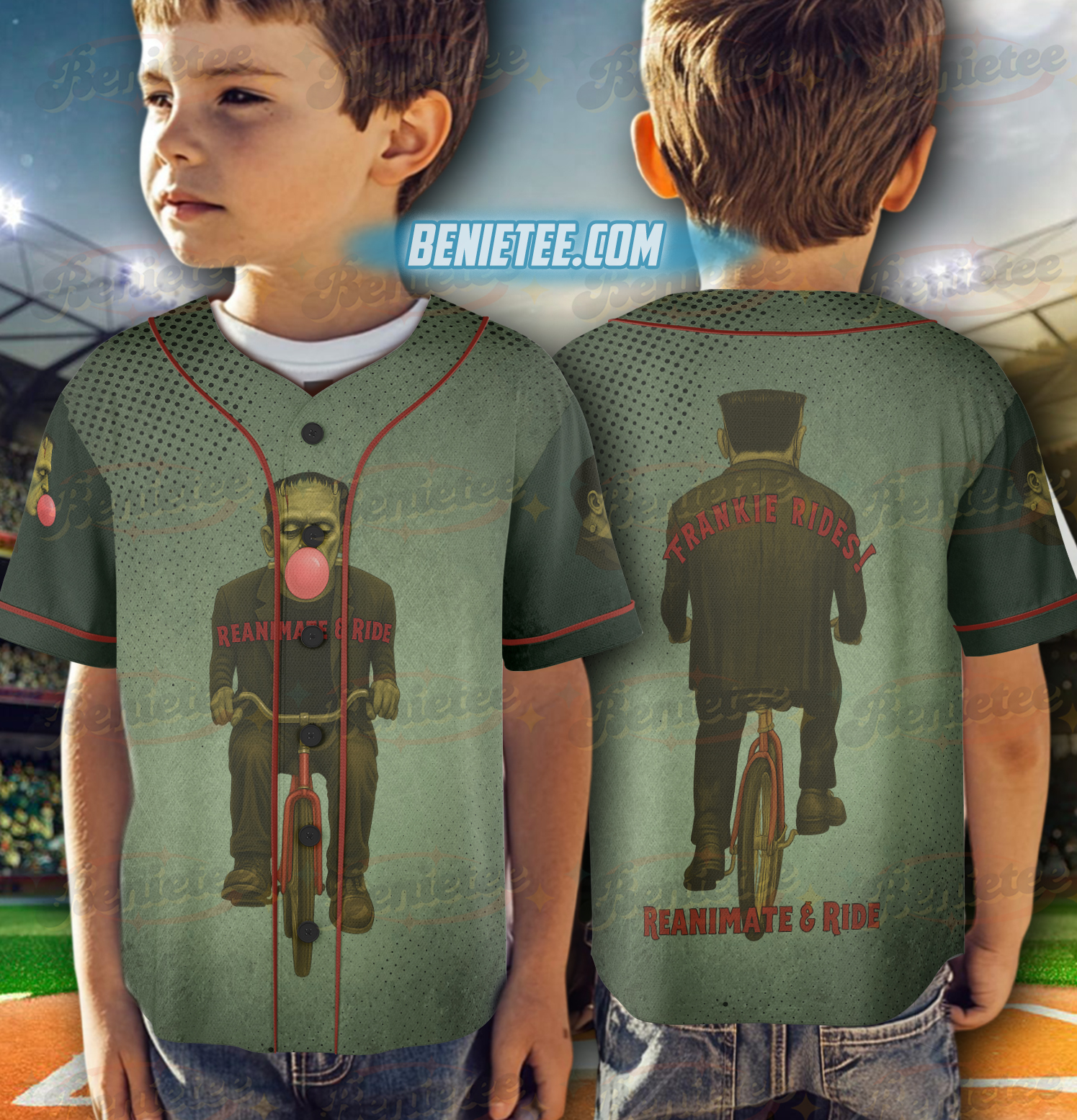 Reanimate and Ride Cycling Jersey – Frankenstein’s Monster Bike Shirt – Funny Men's Fitted MTB & Roa - Image 2