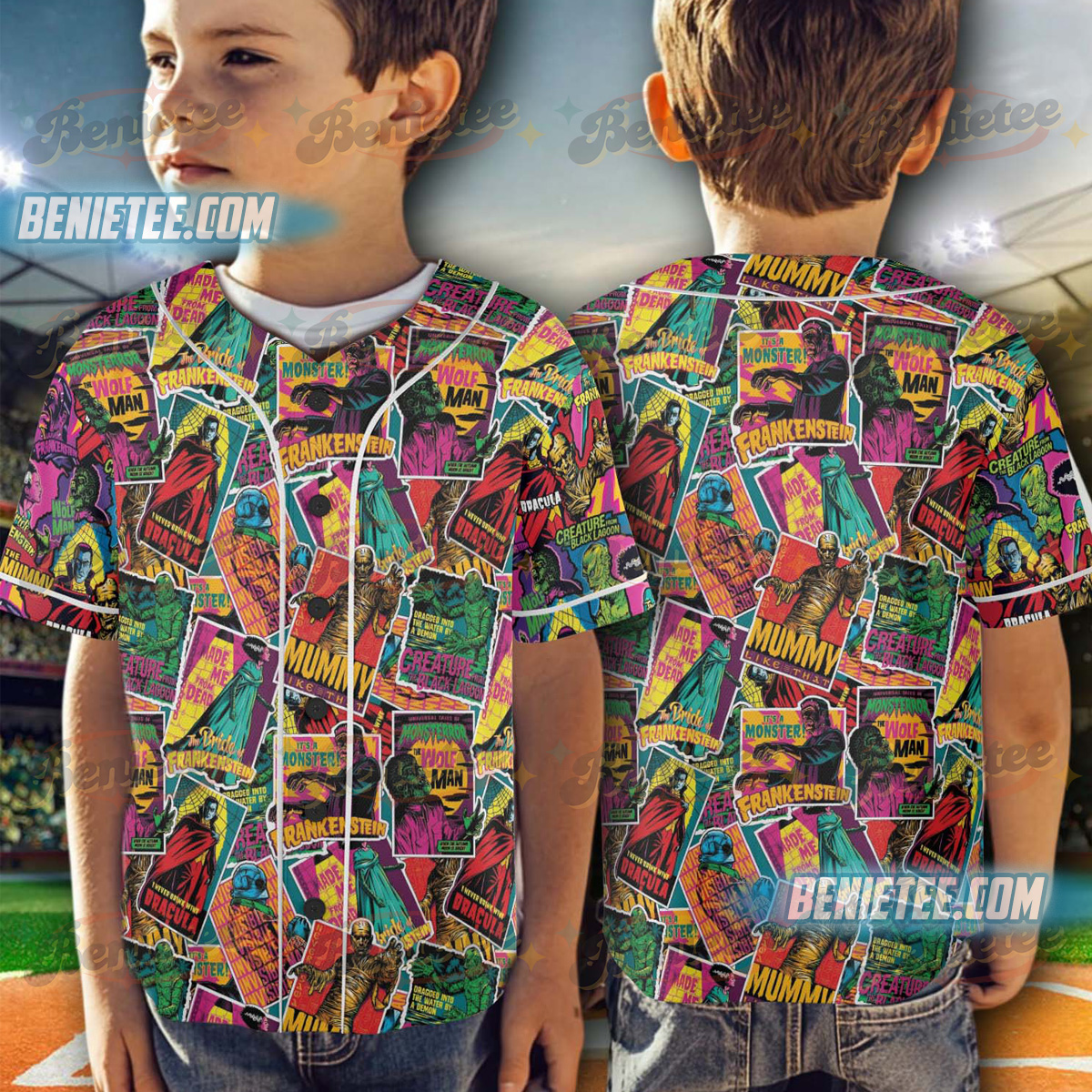 Retro Halloween Monsters Spooky Baseball Jersey, Halloween Movie Jersey - Image 3