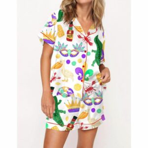 Mardi Gras Alligator Pelican King Cake Pajama Set For Women