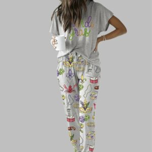 Mardi Gras Beads King Cake Casual Pajama Set For Women