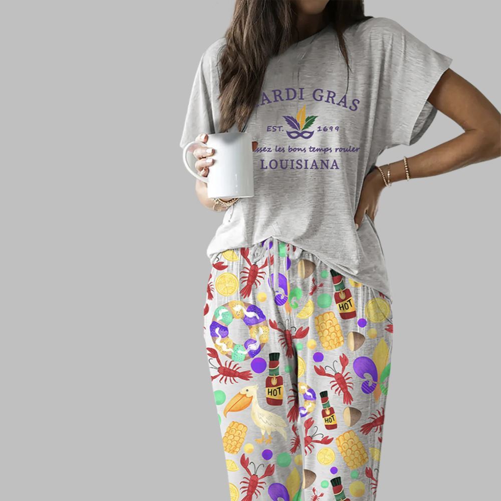 Mardi Gras LOUISIANA Casual Pajama Set For Women