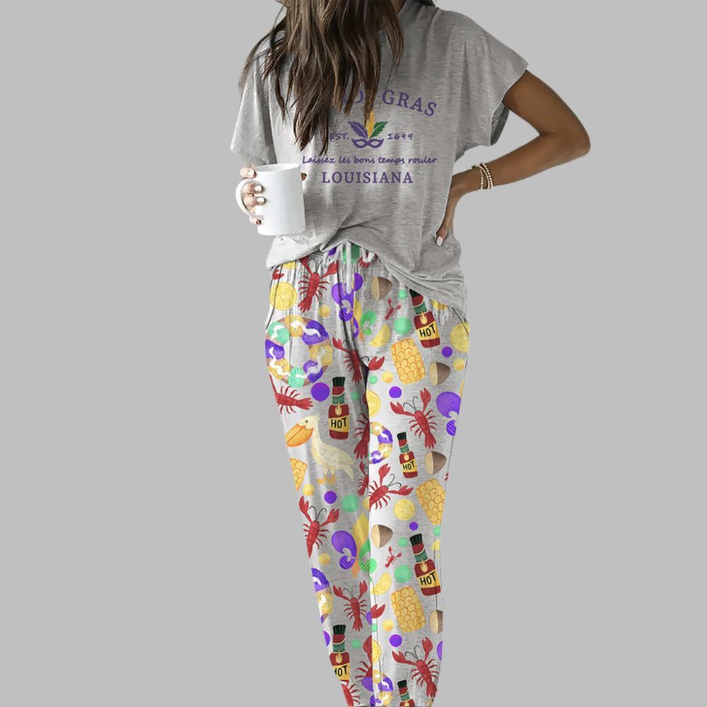 Mardi Gras LOUISIANA Casual Pajama Set For Women - Image 2