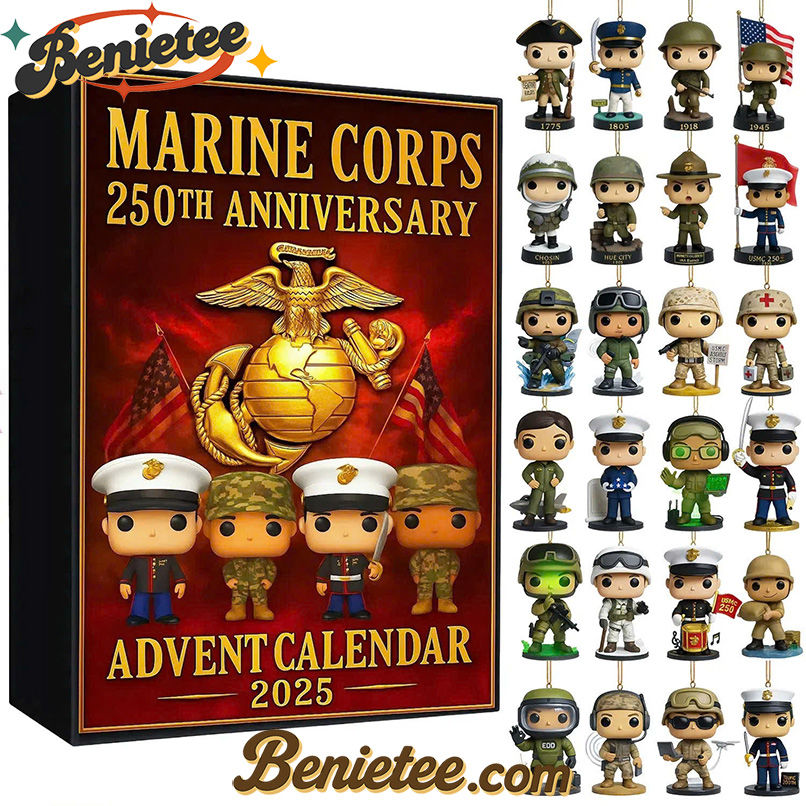 Marine Corps 250th Anniversary Advent Calendar, Christmas Countdown Advent Calendar Gift Box with 24 Acrylic Ornaments