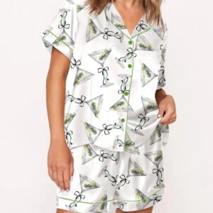 Martini Bow Silk Satin Pajama Set For Women