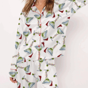 Martini Christmas Silk Satin Pajama Set For Women