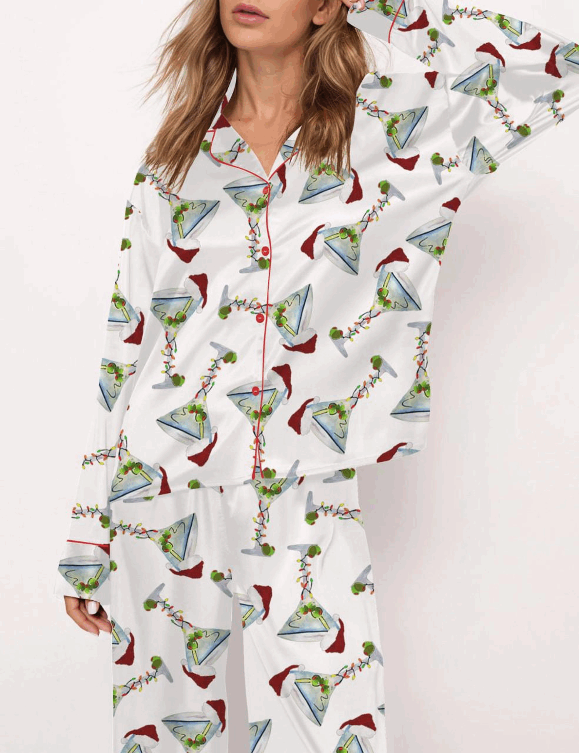 Martini Christmas Silk Satin Pajama Set For Women