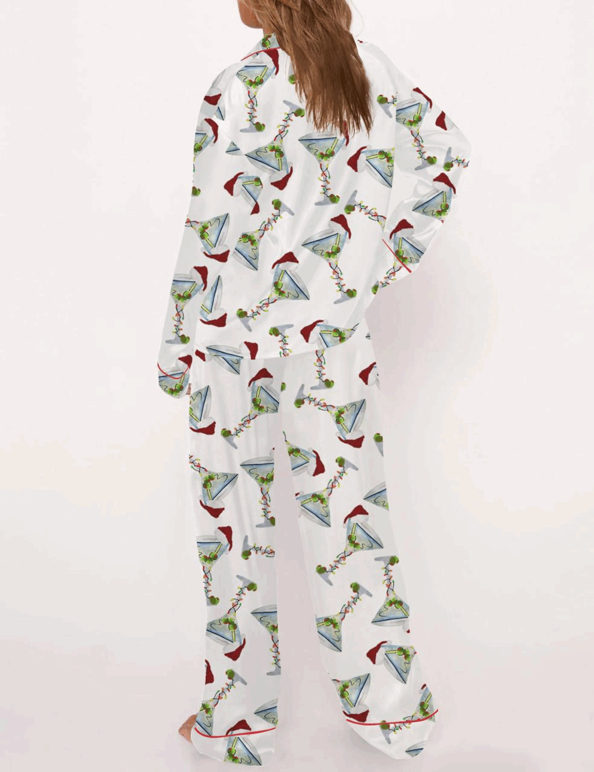 Martini Christmas Silk Satin Pajama Set For Women - Image 3