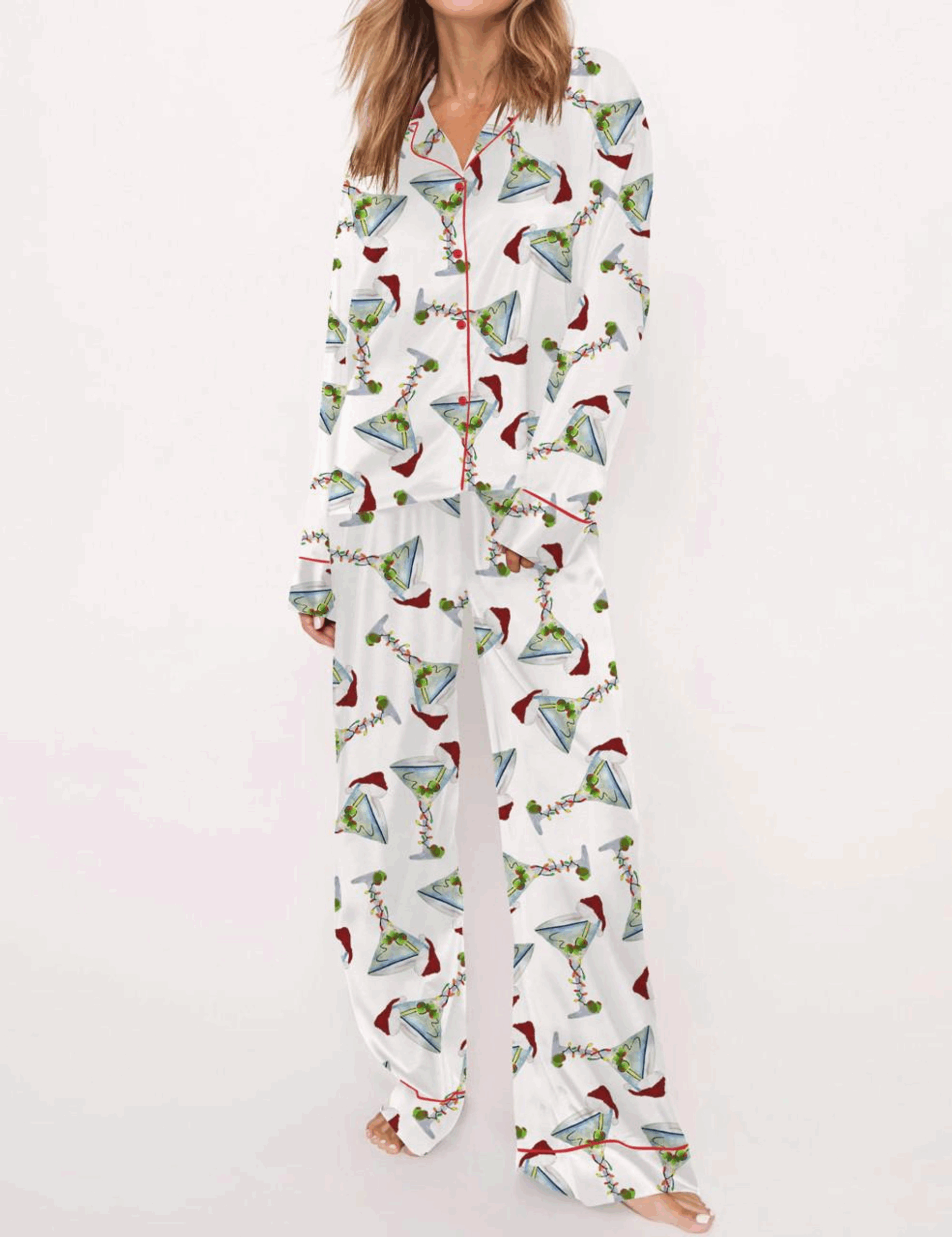 Martini Christmas Silk Satin Pajama Set For Women - Image 2