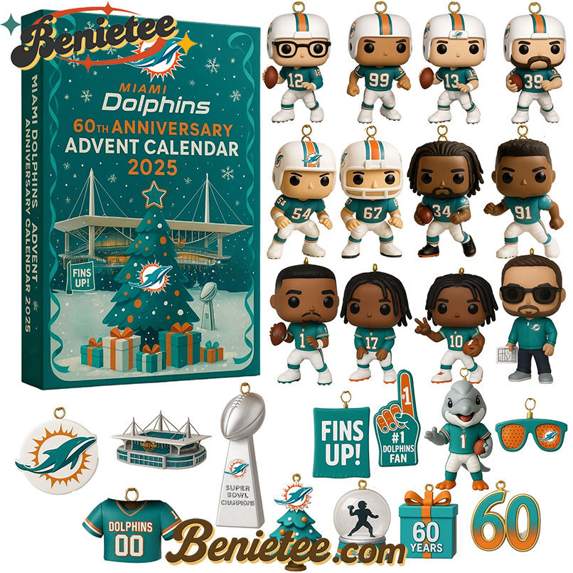 Miami Dolphins Advent Calendar 2025 59th Anniversary Christmas Gift, Christmas Idea, Christmas Countdown Advent Calendar Gift Box with 24 Acrylic Ornaments