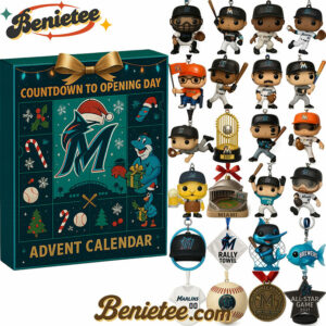 Miami Marlins Advent Calendar 2025 32th Anniversary Christmas Gift, Christmas Idea, Christmas Countdown Advent Calendar Gift Box with 24 Acrylic Ornaments