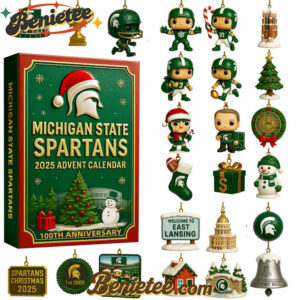 Michigan State Spartans Advent Calendar 2025, Christmas Countdown Advent Calendar Gift Box with 24 Acrylic Ornaments