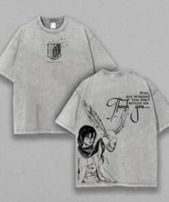 Alternative view of Mikasa Ackerman Attack on Titan T-Shirt, Anime Graphic Tee Oversized Acid Washed Cotton Shirt, Anime Streetwear Casual Menswear, Anime Merch Gift for Anime Fans