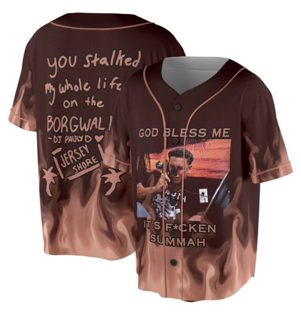Alternative view of God Bless Me It's F*cken Summah Jersey, Summah Shirt, New trend Baseball Jersey, Jersey Shore Shirt, Movie Shirt, Funny Movie Quote Jersey
