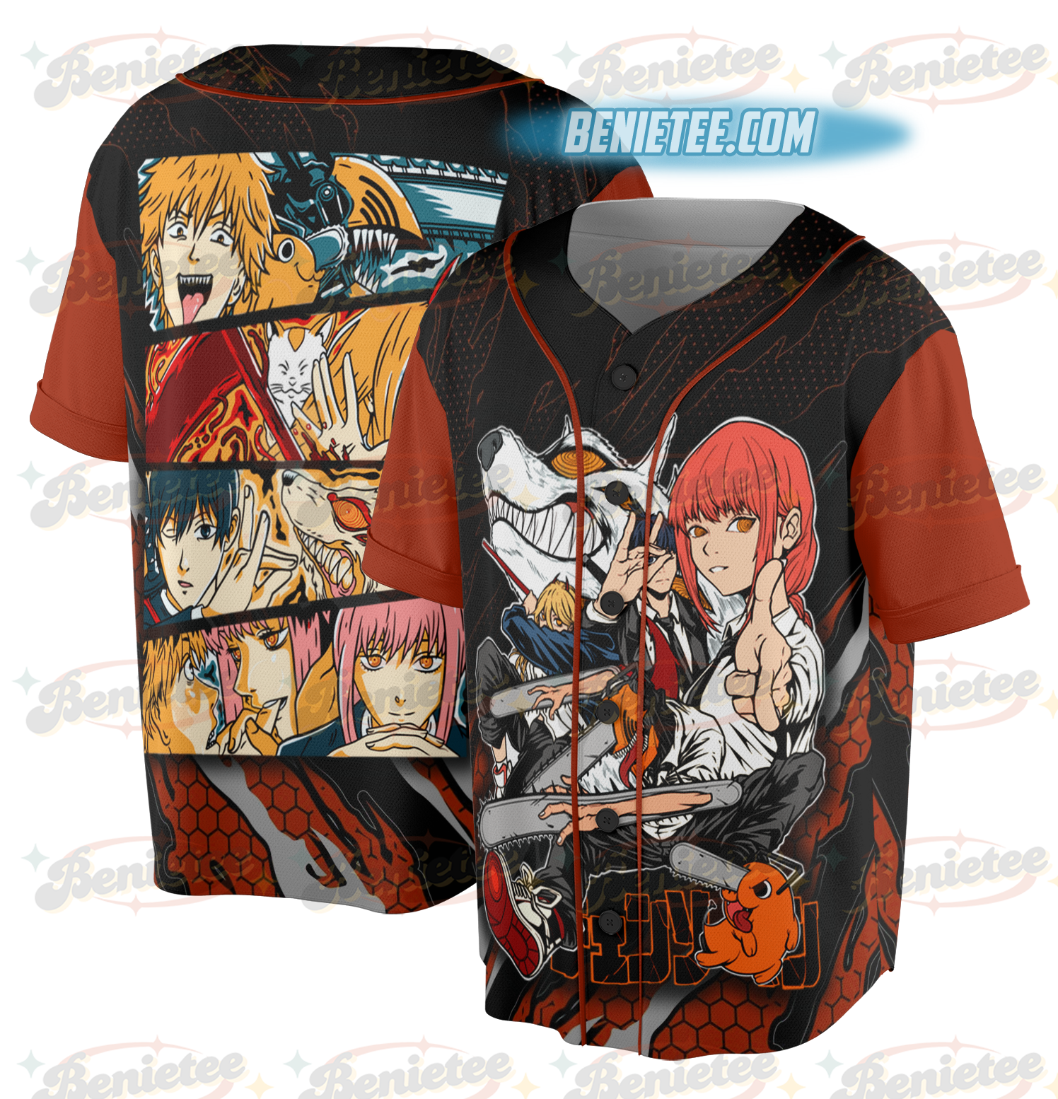 Makima Power Denji Aki Chainsaw Man Shirt Anime Baseball Jersey Unisex All Size, top 2025,anime - Image 2