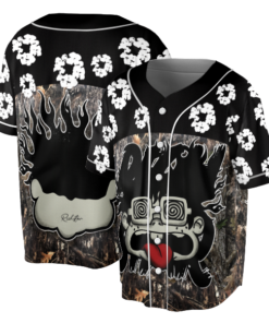 Alternative view of Vintage Big Face With Rich Star Camo Jungle wreath graphics Blokecore Blokette Jerseyfit Baseball Jersey