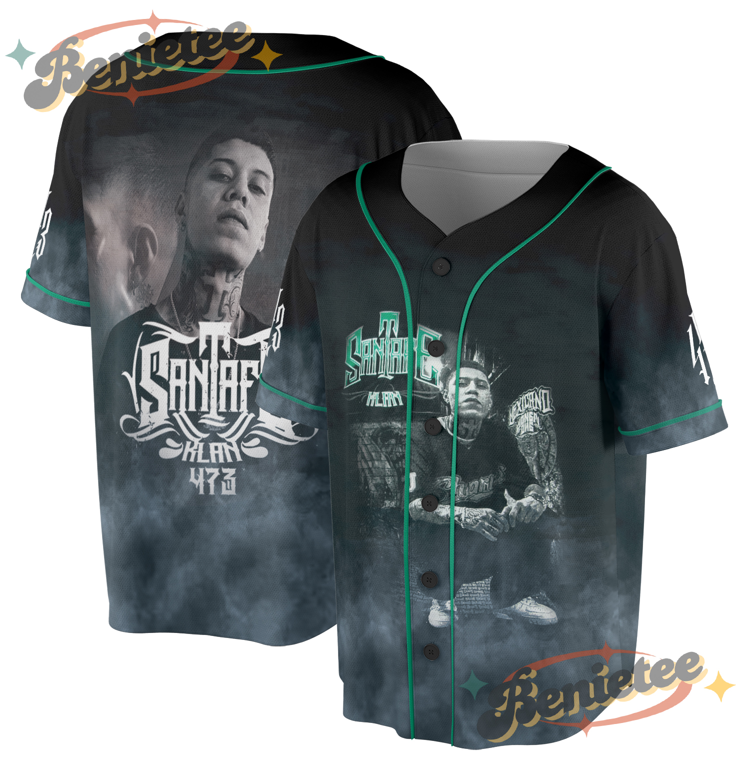 Santa Fe Klan Rap Jersey, Concert Merch Mexico Hip Hop Cumbia Latin Trap Baseball Jersey - Image 2