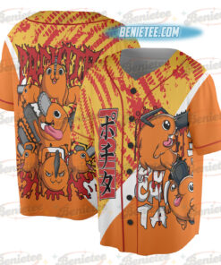 Alternative view of Pochita Chainsaw Man Button Up Baseball Jersey, Anime Jersey