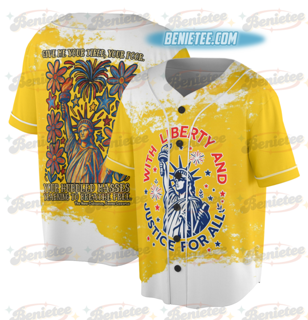 Alternative view of Statue of Liberty Jersey, With Liberty and Justice For All Size, Patriotic 4th of July Tee, Independence Day Freedom USA America jersey