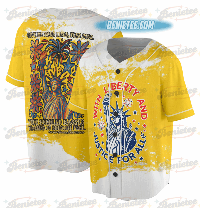 Alternative view of Statue of Liberty Jersey, With Liberty and Justice For All Size, Patriotic 4th of July Tee, Independence Day Freedom USA America jersey