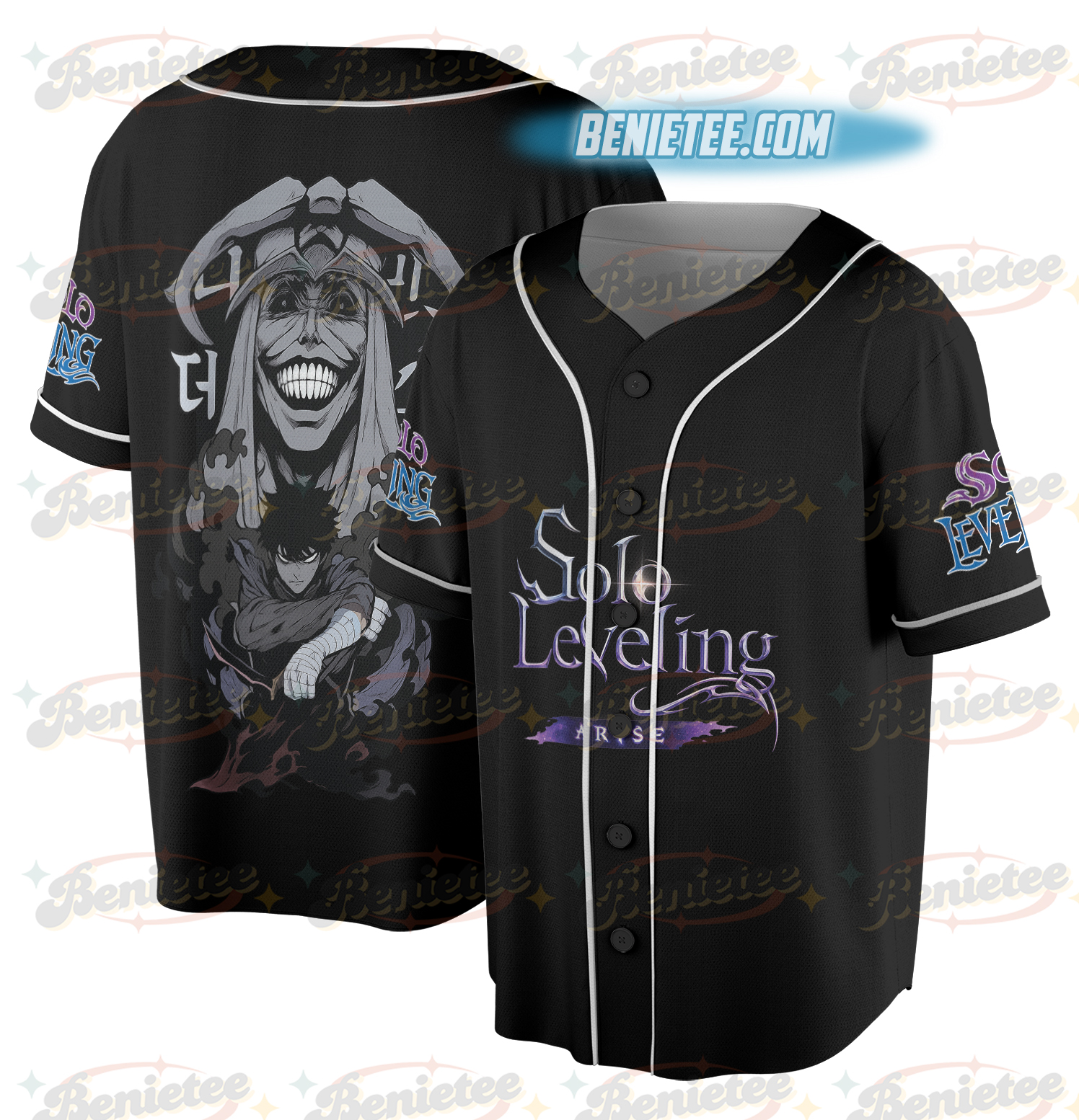 Oversized Acid Washed Anime Jersey, Heavyweight Unisex Streetwear Baseball Jersey, Solo Level Style Gym Shirt, Cool Anime Fan Gift Tee - Image 2