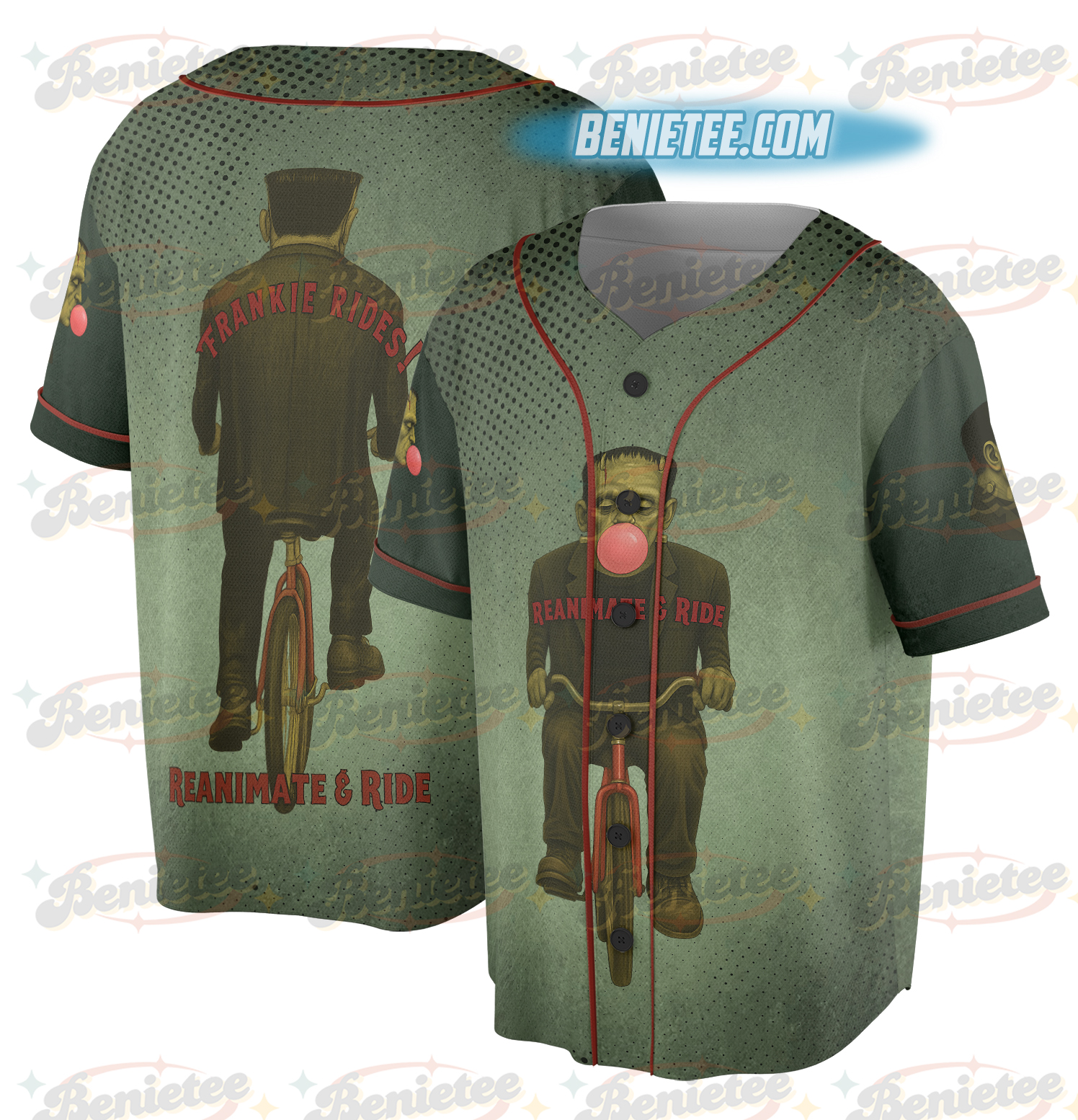 Reanimate and Ride Cycling Jersey – Frankenstein’s Monster Bike Shirt – Funny Men's Fitted MTB & Roa - Image 6