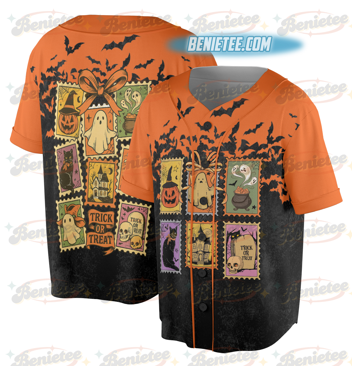 Vintage Halloween Cat Ghost Jersey, Girly Halloween Baseball Jersey, Preppy Fall Aesthetic, Halloween Jersey - Image 2