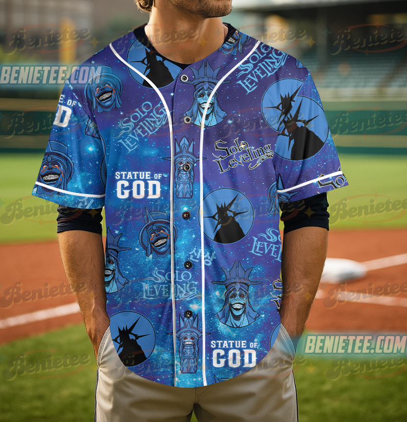 Statue of God Solo Leveling Button Up Baseball Jersey - Image 4