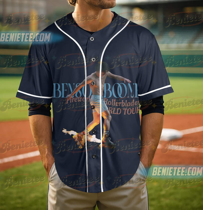 Benson Boone Fireworks and Rollerblades World Tour Baseball Jersey Shirt - Image 4