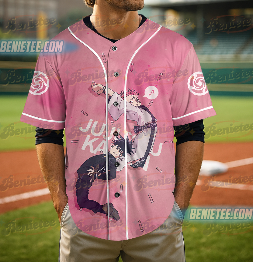 Jujutsu Kaisen Girls Lapel Jersey Pink Short Sleeve Harajuku Baseball Jersey - Image 4