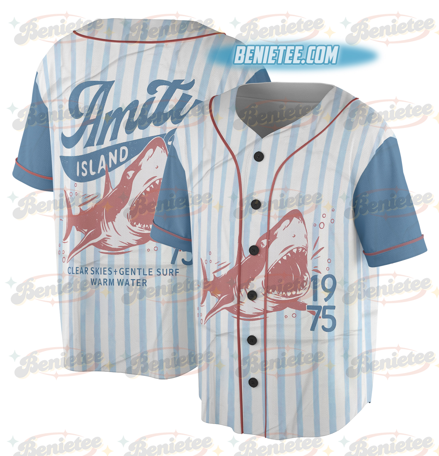 Jaws Amity Island 1975 Unisex jersey, Movie Inspired Gift, Cotton Shirt for Film Buffs, Vintage Jersey - Image 2