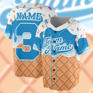 Personalized Ice Cream Drip Baseball Jersey For Boys, Ice Cream Drip Shirt, Baseball Ice Cream Drip, Baseball Jersey