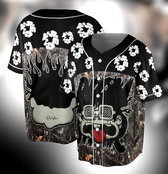 Vintage Big Face With Rich Star Camo Jungle wreath graphics Blokecore Blokette Jerseyfit Baseball Jersey