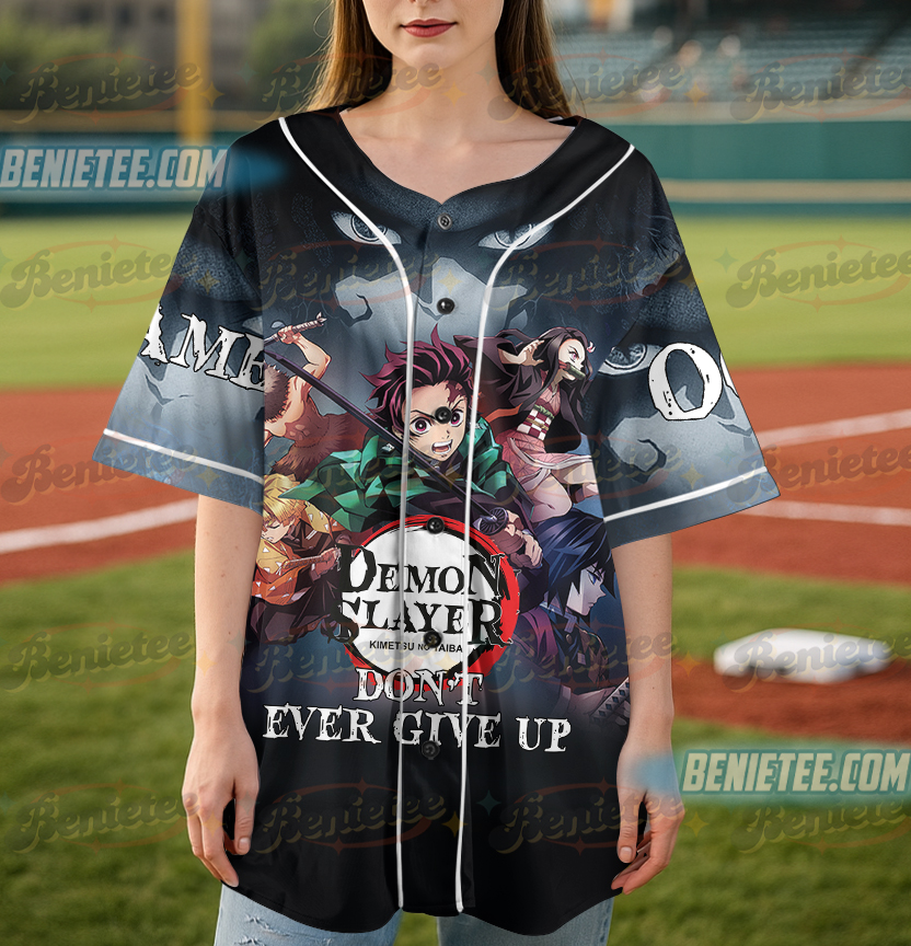 Demon Slayder Don’t Ever Give Up Personalized Baseball Jersey - Image 5