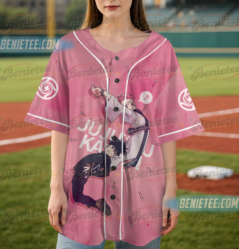 Jujutsu Kaisen Girls Lapel Jersey Pink Short Sleeve Harajuku Baseball Jersey - Image 5