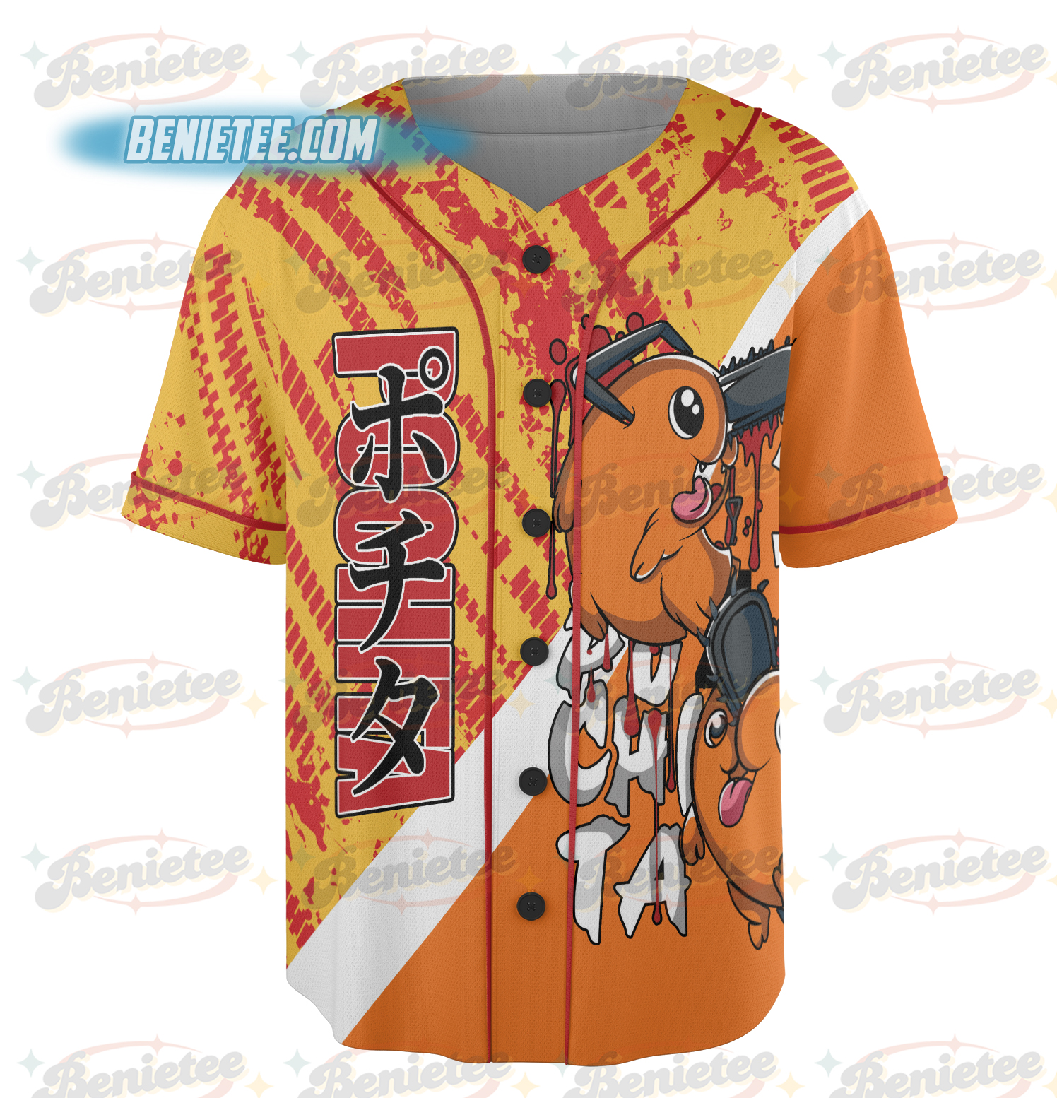Pochita Chainsaw Man Button Up Baseball Jersey, Anime Jersey - Image 3