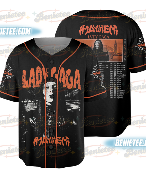Lady Gaga Mayhem Ball Tour 2025 Hip Hop Style Graphic Concert Baseball Jersey