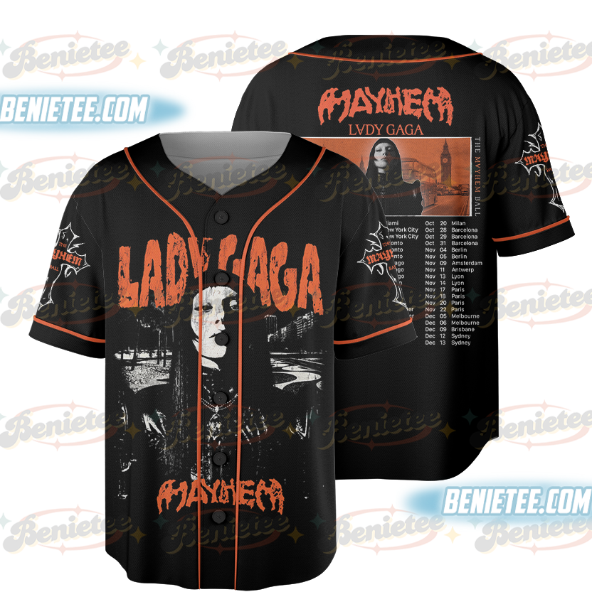 Lady Gaga Mayhem Ball Tour 2025 Hip Hop Style Graphic Concert Baseball Jersey