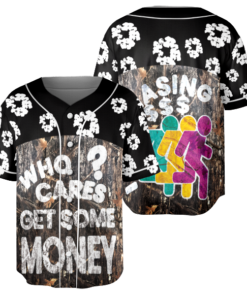 Alternative view of Who Cares Get Some Money Baseball Jersey, Funny Brand Jersey