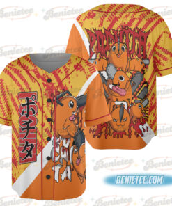Pochita Chainsaw Man Button Up Baseball Jersey, Anime Jersey